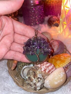 Handmade Green Aventurine and Amethyst Tree of Life Pendant